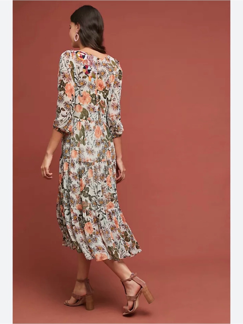 Meadow Rue Anthropologie Espalier Embroidered Tunic Chiffon Dress Floral Midi S - Picture 2 of 12